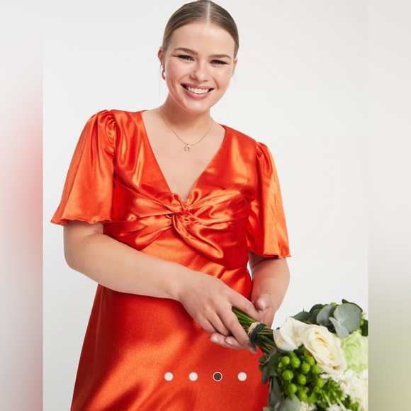 Little Mistress Plus Bridesmaids V-Neck Tea Dress in Sunset Orange 14 Maxi Silky - Picture 14 of 15